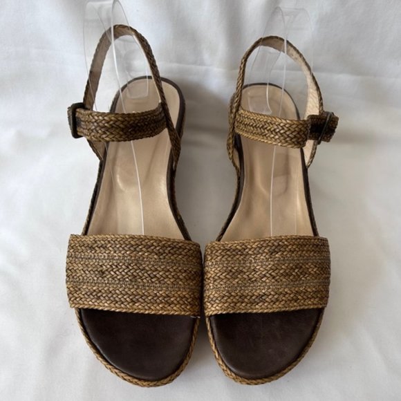 Stuart Weitzman Raffia Tan Ankle Strap Wedge Heel Sandals - Picture 2 of 13